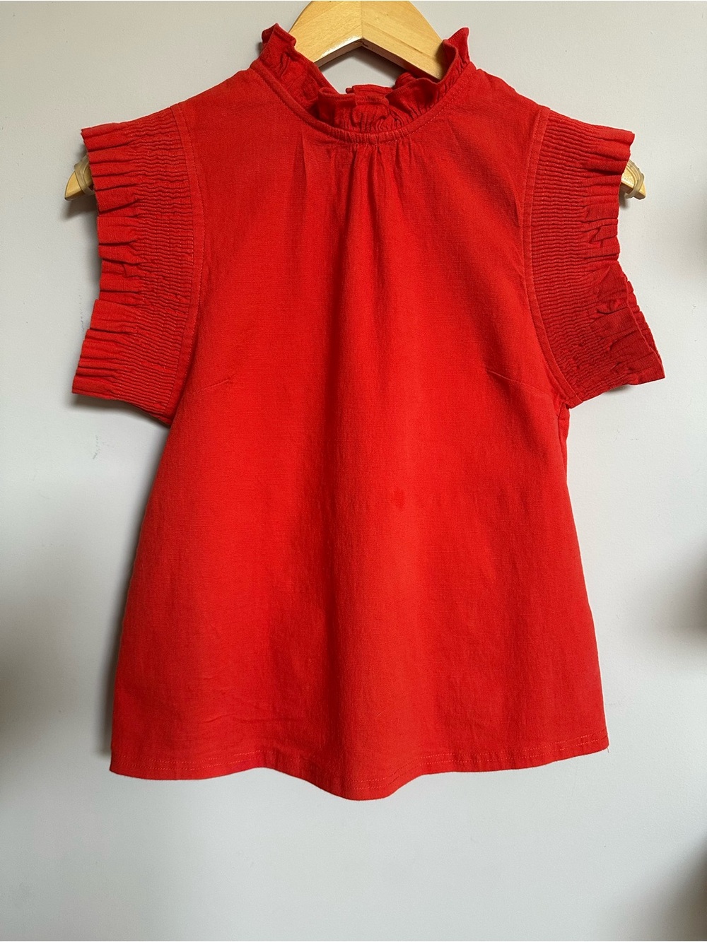 Red Ruffle Neck Short Sleeve Top